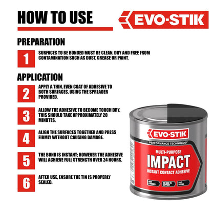 EVO-STIK Impact Adhesive, Multipurpose, High-Strength Adhesive, Bonds Instantly on Contact, Fast Drying