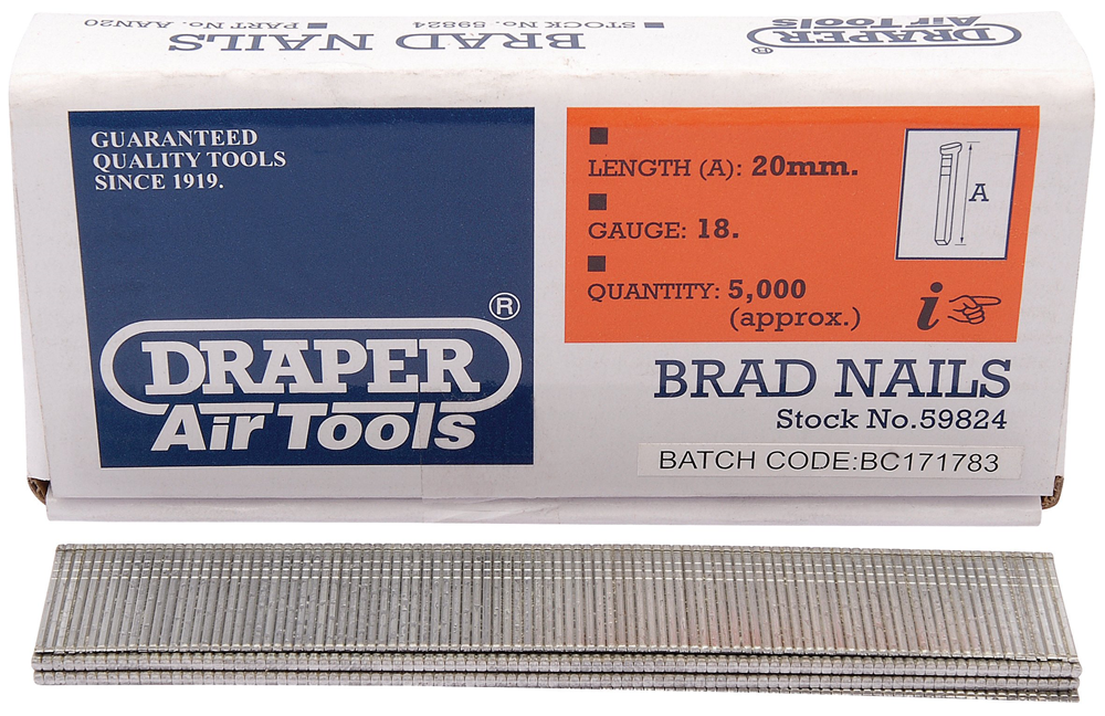 Draper 18G BRAD NAIL 20MM 5000PCS 59824 59824 Brad Nails