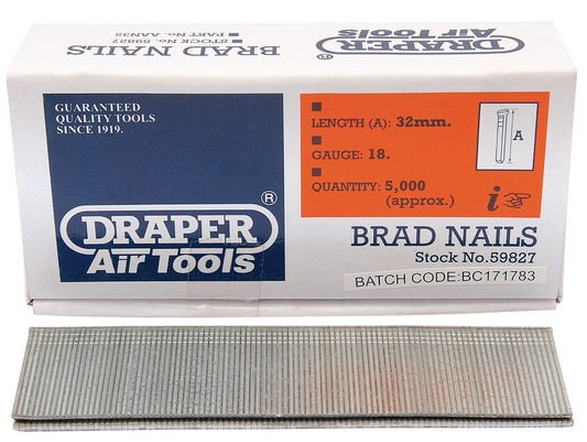 Draper 18G BRAD NAIL 32MM 5000PCS 59827 59827 Brad Nails