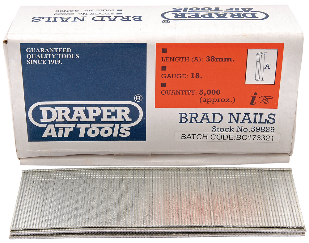 Draper 18G BRAD NAIL 38MM 5000PCS 59829 59829 Brad Nails