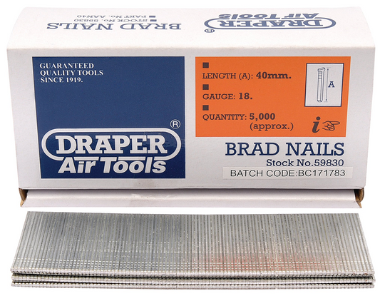 Draper 18G BRAD NAIL 40MM 5000PCS 59830 59830 Brad Nails