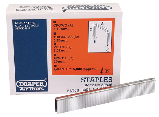 Draper TYPE-90 STAPLES 16MM 5000PCS 59836 59836 Staples