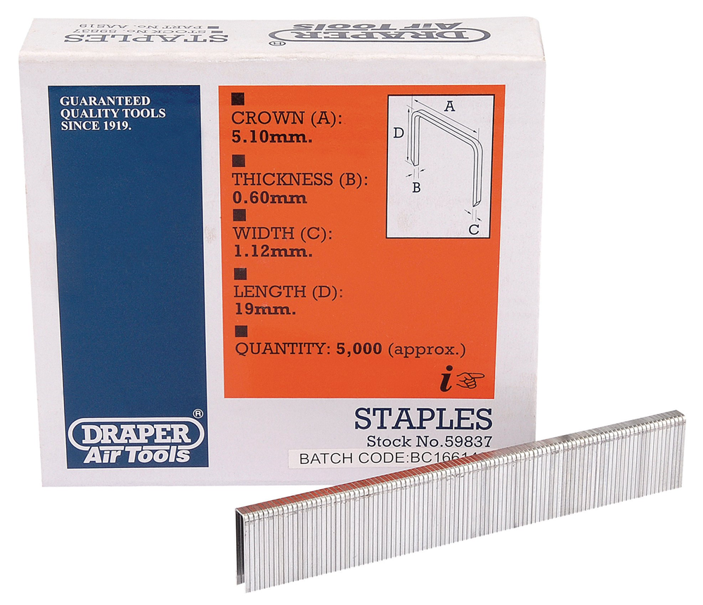Draper TYPE-90 STAPLES 19MM 5000PCS 59837 59837 Staples