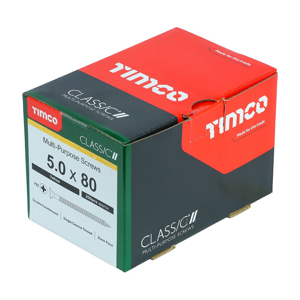TIMCO Classic Screw PZ2 CSK ZYP 5.0 x 80 Gold Pack 200