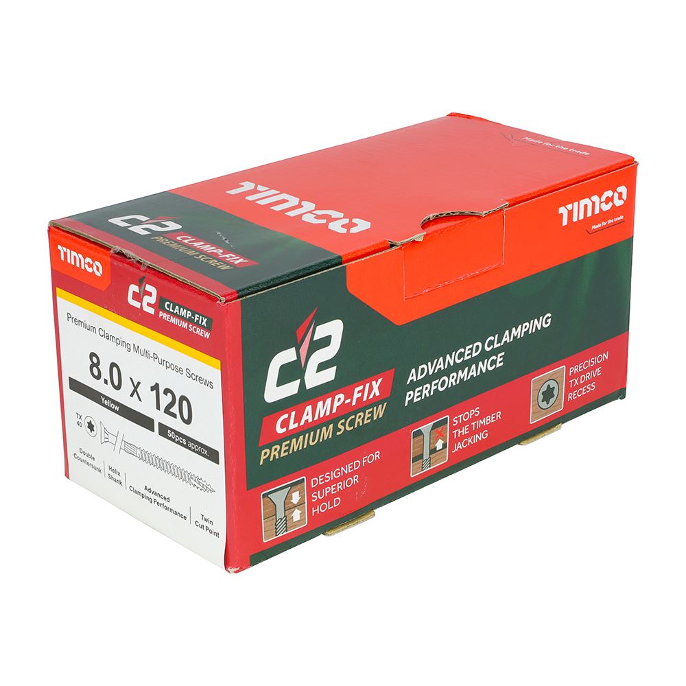 TIMCO C2 Clamp-Fix TX40 CSK ZYP 8.0 x 120 Gold Pack 50