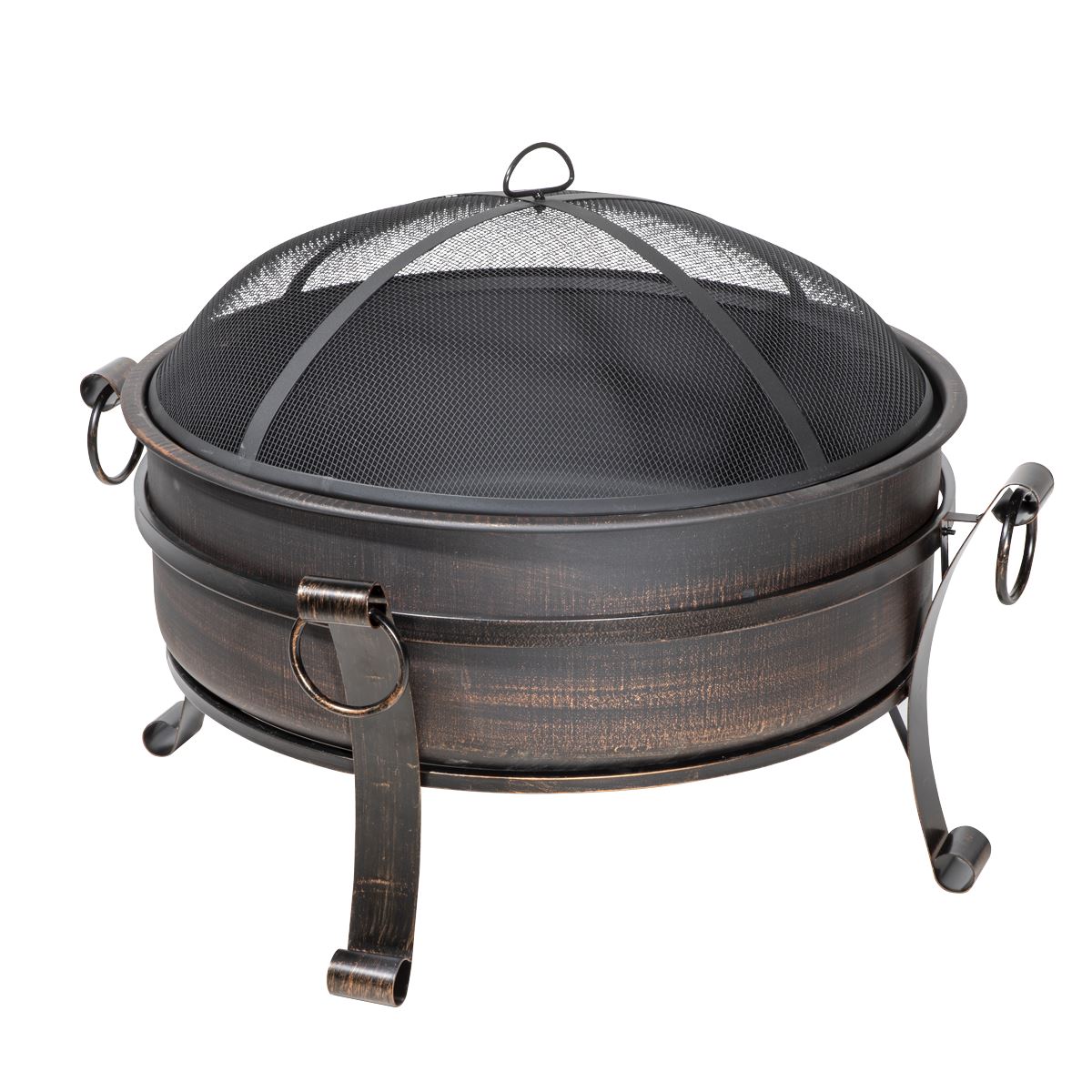 Dellonda DG42 76cm Deluxe 2-in-1 Outdoor Fire Pit & Coffee Table Antique Bronze Effect | Safety Screen | Supplied with steel lid allowing this fire