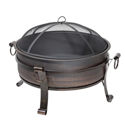 Dellonda DG42 76cm Deluxe 2-in-1 Outdoor Fire Pit & Coffee Table Antique Bronze Effect | Safety Screen | Supplied with steel lid allowing this fire