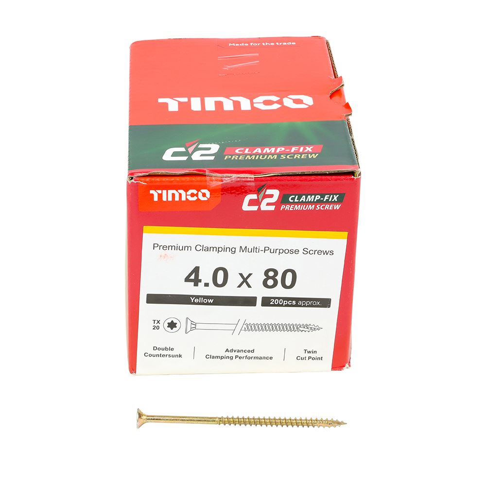 TIMCO C2 Clamp-Fix TX20 CSK ZYP 4.0 x 80 Gold Pack 200