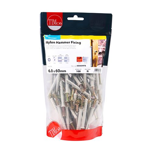TIMCO Nylon Hammer Fixing - Zinc 6.0 x 60 Pack 100