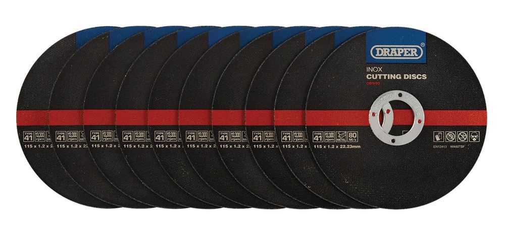 Draper CUT/DISC INOX - 115X1.2MM TIN 08940 Inox Flat Metal Cutting Discs, 115 x 22.23mm