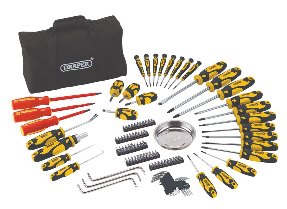 Draper 100PC S.DRIVER SET+BAG YELLOW 03992 Screwdriver and Bit Sets with Soft Storage Bag (100 Piece)