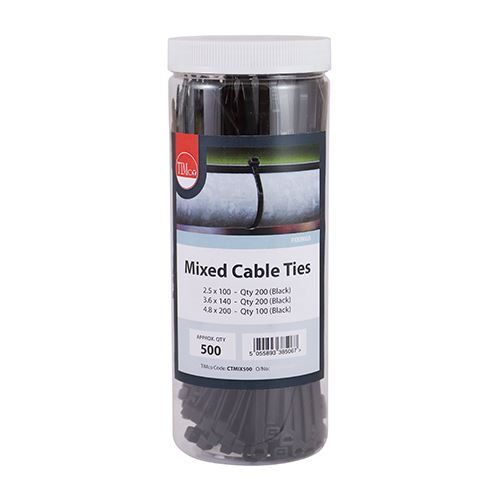 TIMCO Cable Tie Mixed Set of 500 Mixed 500pc Black Pack 500