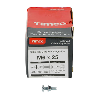 TIMCO Cable Tray Bolt & F/Nut Zinc M6 x 25 Silver Pack 200