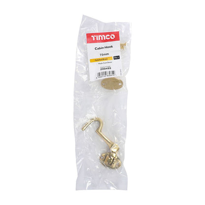 TIMCO Cabin Hook Pol. Brass 75mm Pack 1