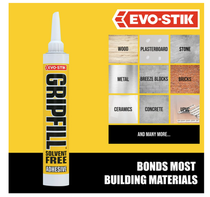 EVO-STIK Gripfill Solvent Free 350ml White High Strength Gap Filling Grab Adhesive for Wood Plasterboard Brick Concrete UPVC