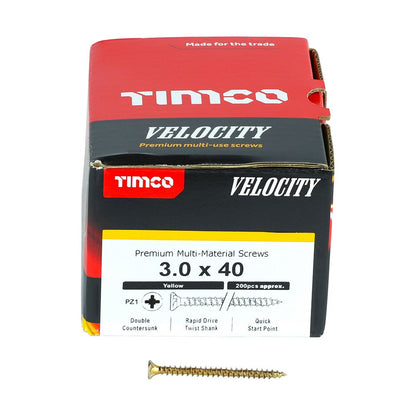 TIMCO Velocity Screw PZ1 CSK ZYP 3.0 x 40 Gold Pack 200