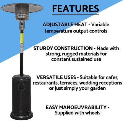 Dellonda DG1 Outdoor Garden Gas Patio Heater 13kW Commercial & Domestic Use, Black | Wheels, Tip-Over Switch, Adjustable