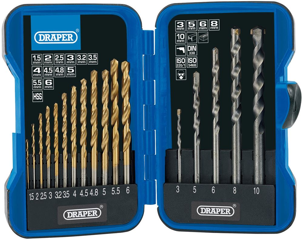 Draper 17PC COMBINATION DRILL BIT SET 18551 18551 Metric Combined HSS and Masonry Drill Bit Set (17 Piece)