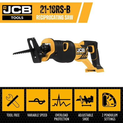 JCB 21-18RS-B Reciprocating Saw 18V Cordless Variable Speed Body Only Recip Saw Sabre Saw