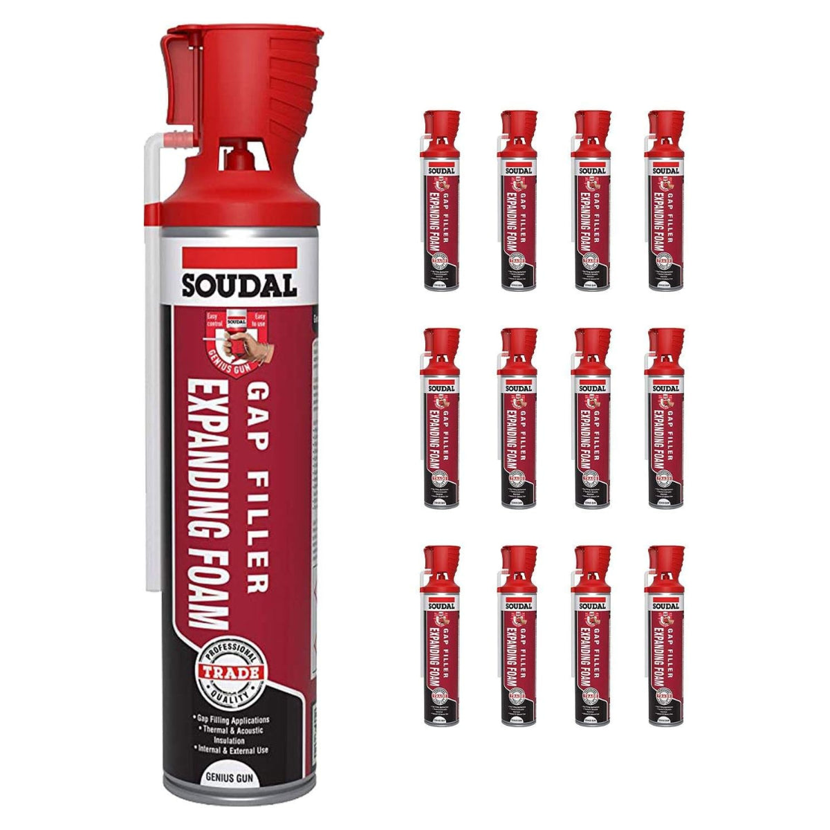 Soudal PU Expanding Foam 600ml Hand Held Gap Filler Genius Gun Insulation Sealant