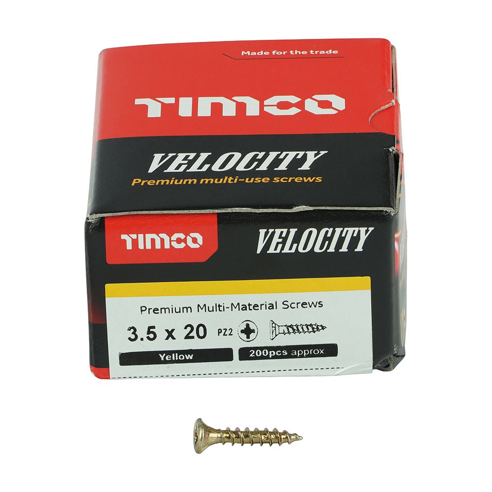 TIMCO Velocity Screw PZ2 CSK ZYP 3.5 x 20 Gold Pack 200