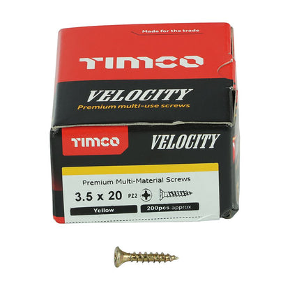 TIMCO Velocity Screw PZ2 CSK ZYP 3.5 x 20 Gold Pack 200