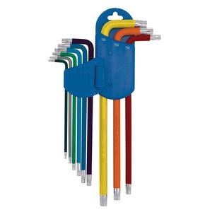 Draper XL COLOUR TX STAR KEY SET 9PC 04926 TX-STARÂ® Metric Extra-long Arm Key Set, Colour Coded (9 Piece)