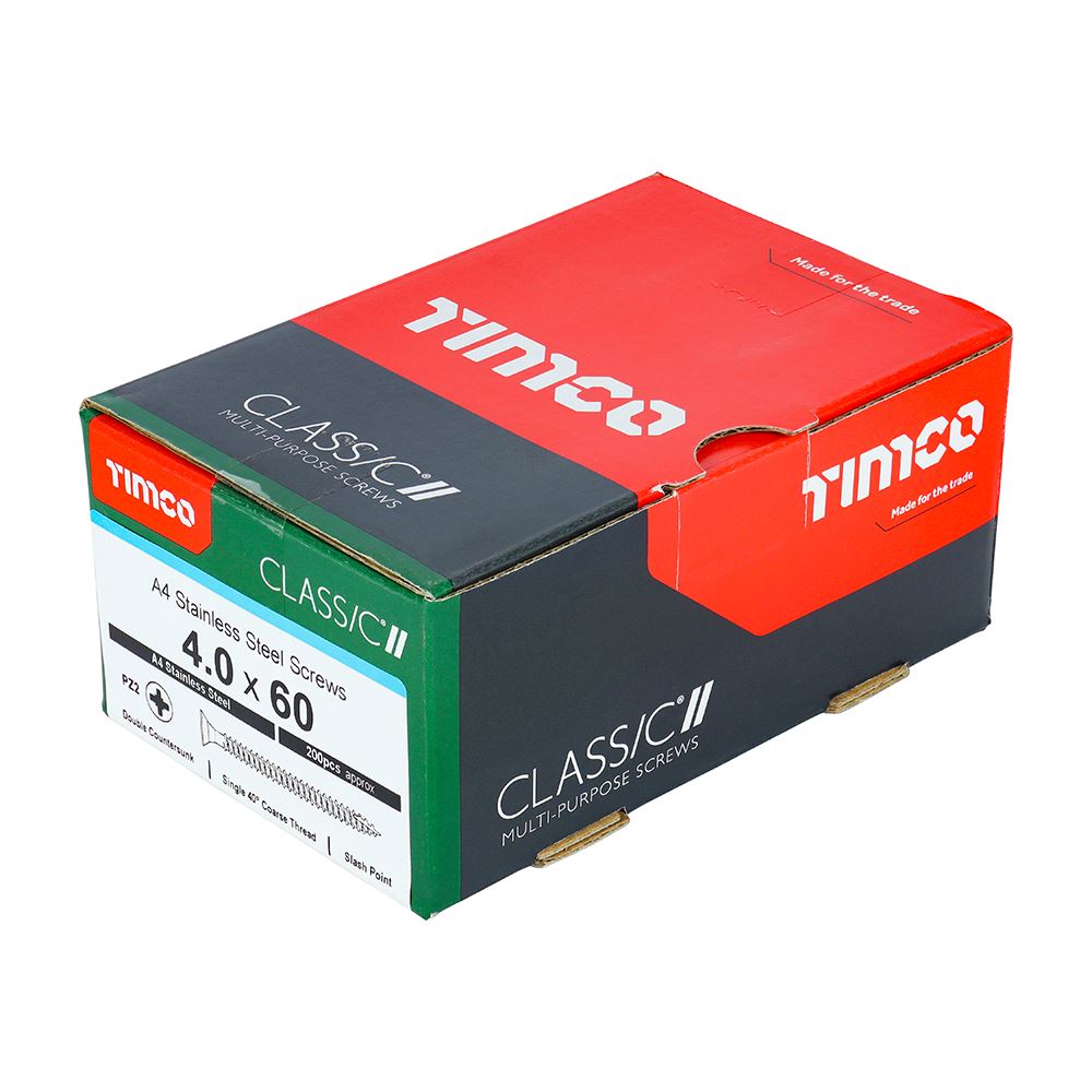 TIMCO Classic Screw PZ2 CSK A4 SS 4.0 x 60 Pack 200