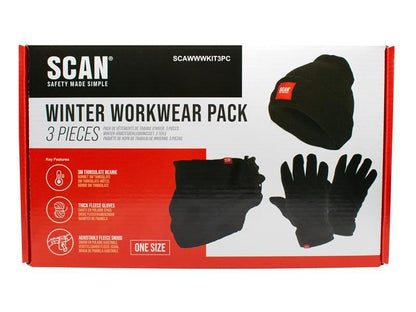 Scan 3PC Winter Workwear Pack Gloves Beanie Hat Snood Fleece