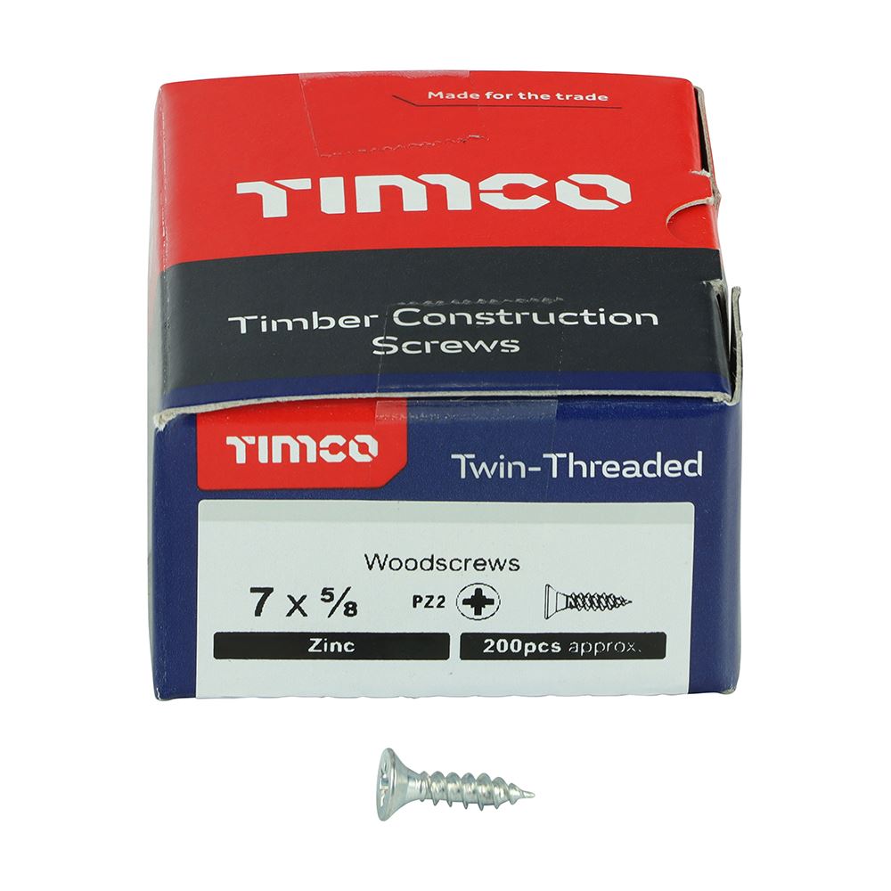 TIMCO Twin Woodscrew PZ2 CSK Zinc 7 x 5/8 Silver Pack 200