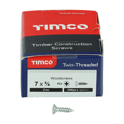 TIMCO Twin Woodscrew PZ2 CSK Zinc 7 x 5/8 Silver Pack 200