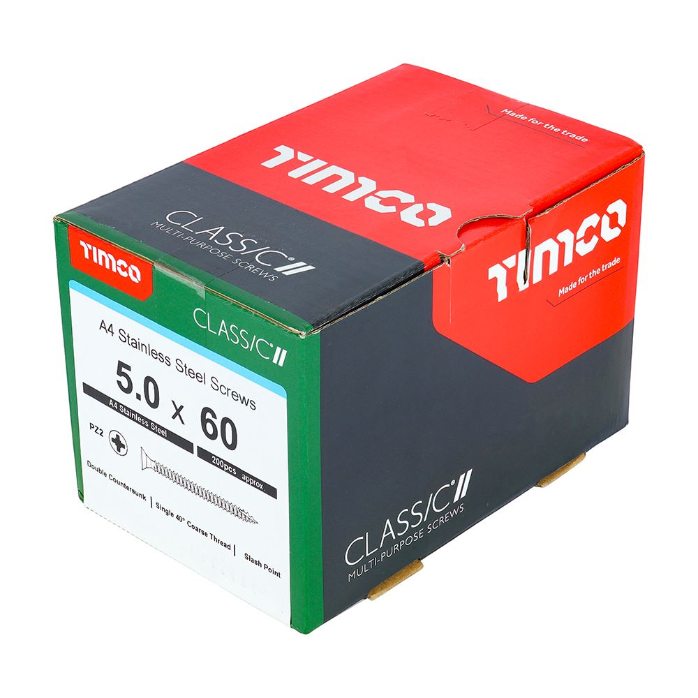 TIMCO Classic Screw PZ2 CSK A4 SS 5.0 x 60 Pack 200