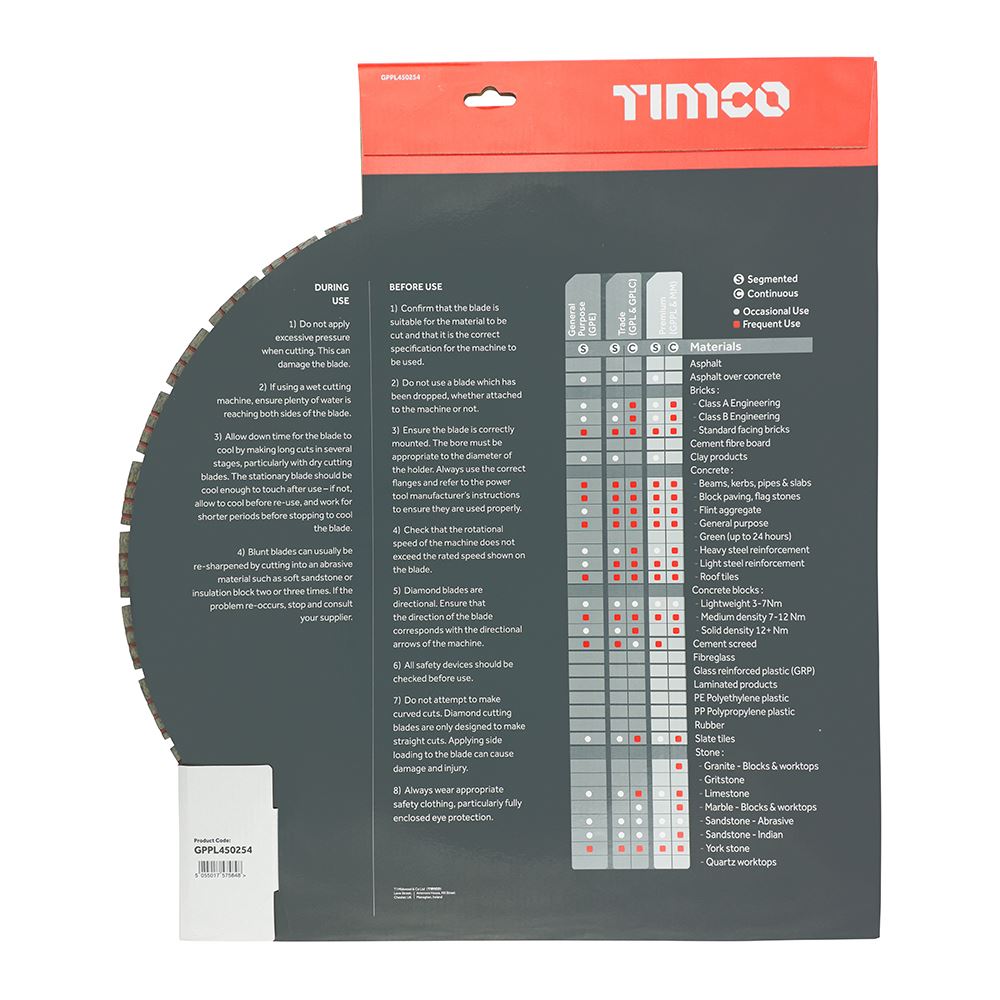 TIMCO Prem Diamond Blade Turbo Seg 450 x 25.4 Pack 1