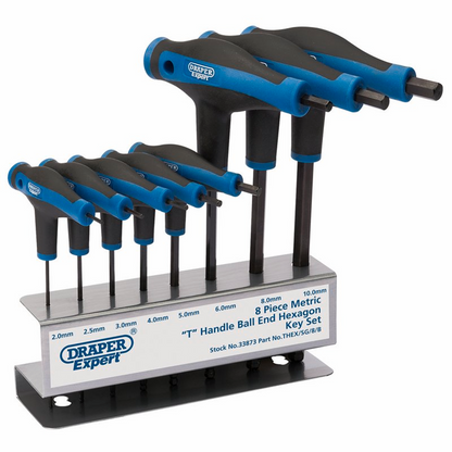 Draper SET T HAN.HEX KEYS-DOUBLE END 33873 Soft Grip 'T' Handle Hexagon and Ball End Key Set (8 Piece)