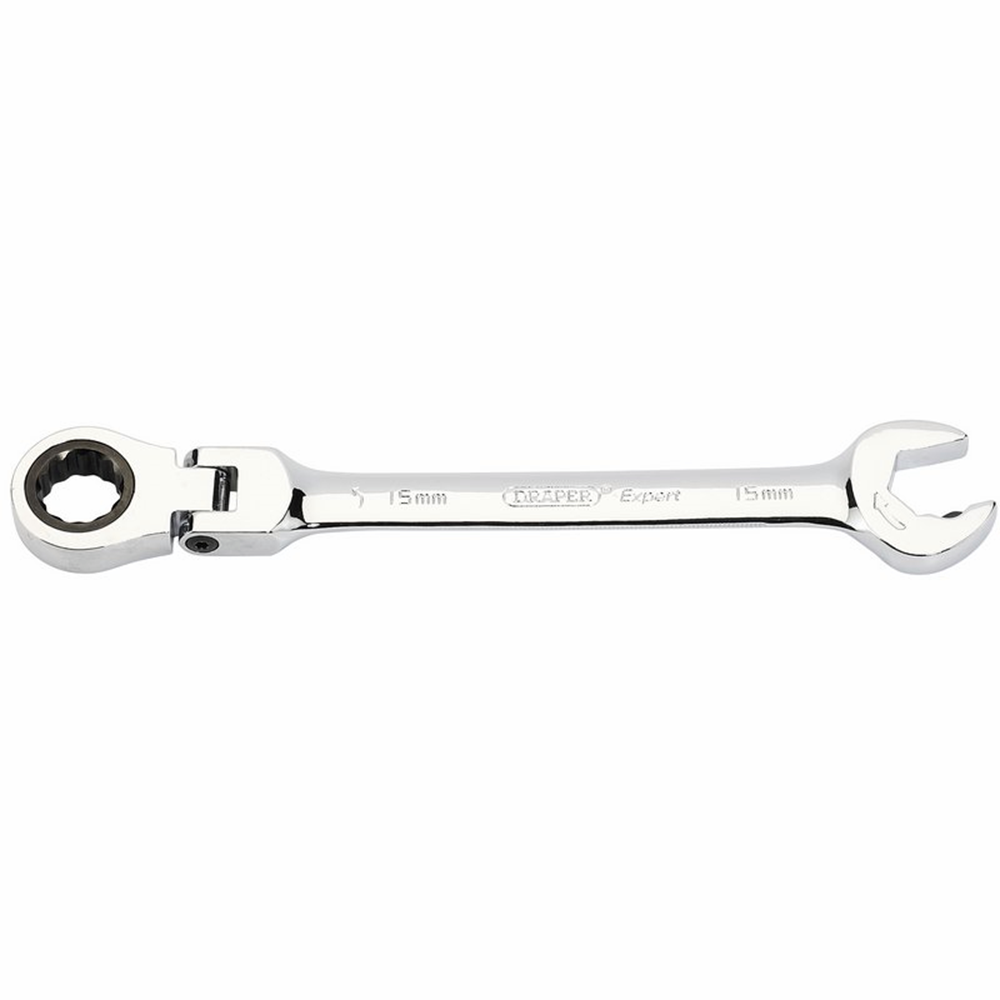 DRAPER 06860 - Metric Combination Spanner with Flexible Head and Double Ratcheting Features (15mm)