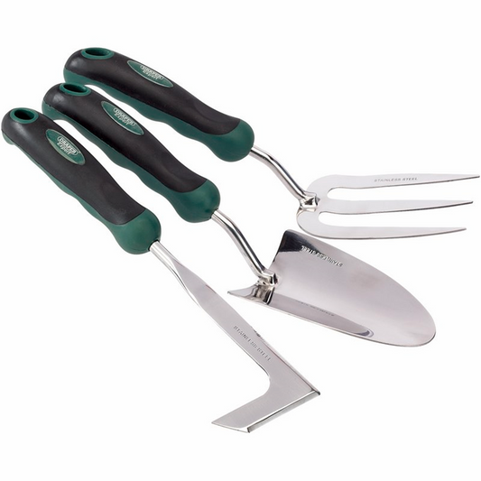 Draper 3PC S/S HAND TOOL SET 27436 Stainless Steel Heavy Duty Soft Grip Fork, Trowel and Weeder Set (3 Piece)