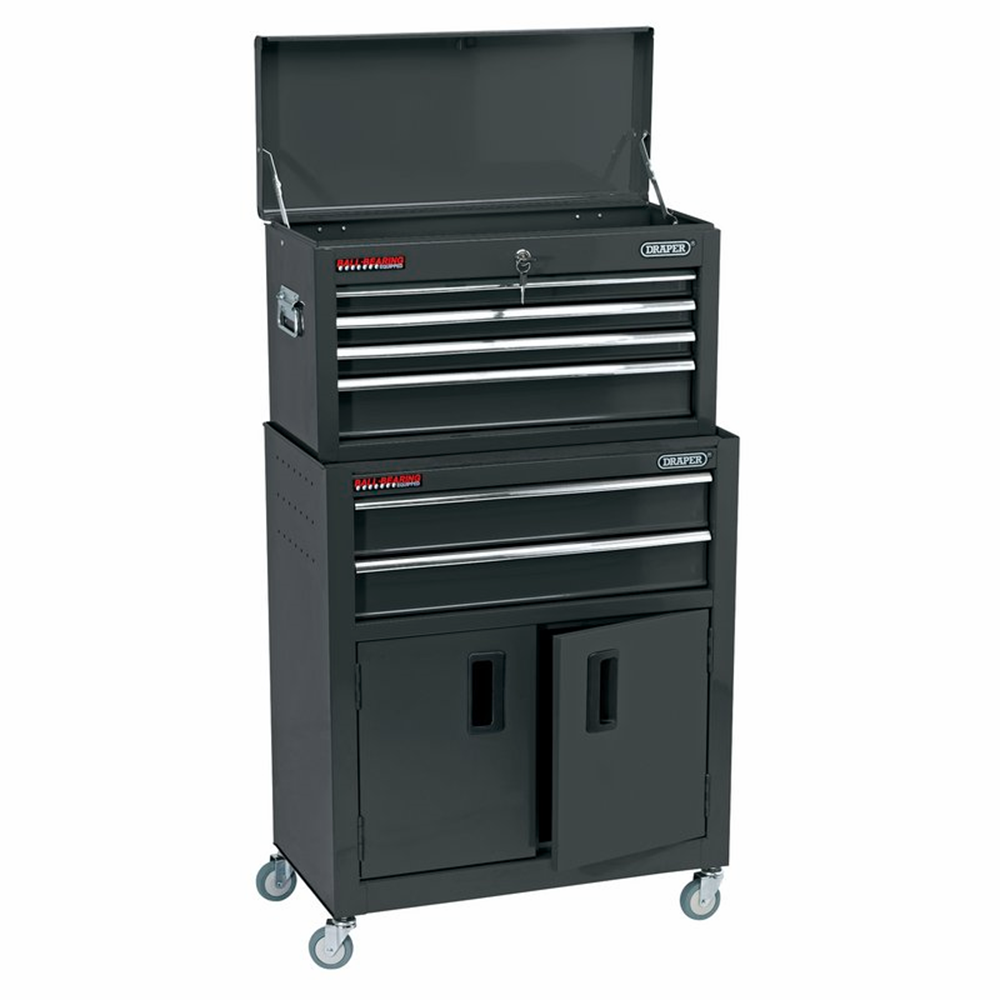 Draper COMBI ROLLER CAB & CHEST BLACK 19572 Combined Roller Cabinet and Tool Chest, 6 Drawer, 24"