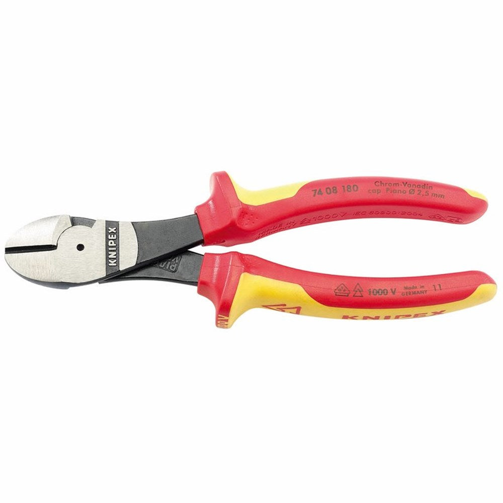 DRAPER 31927 - Knipex 74 08 180UKSBE VDE Fully Insulated High Leverage Diagonal Side Cutters (180mm)