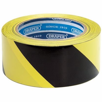 Draper HAZARD TAPE BLK/YLW 33M X 50MM 63382 33M x 50mm Black and Yellow Hazard Tape Roll
