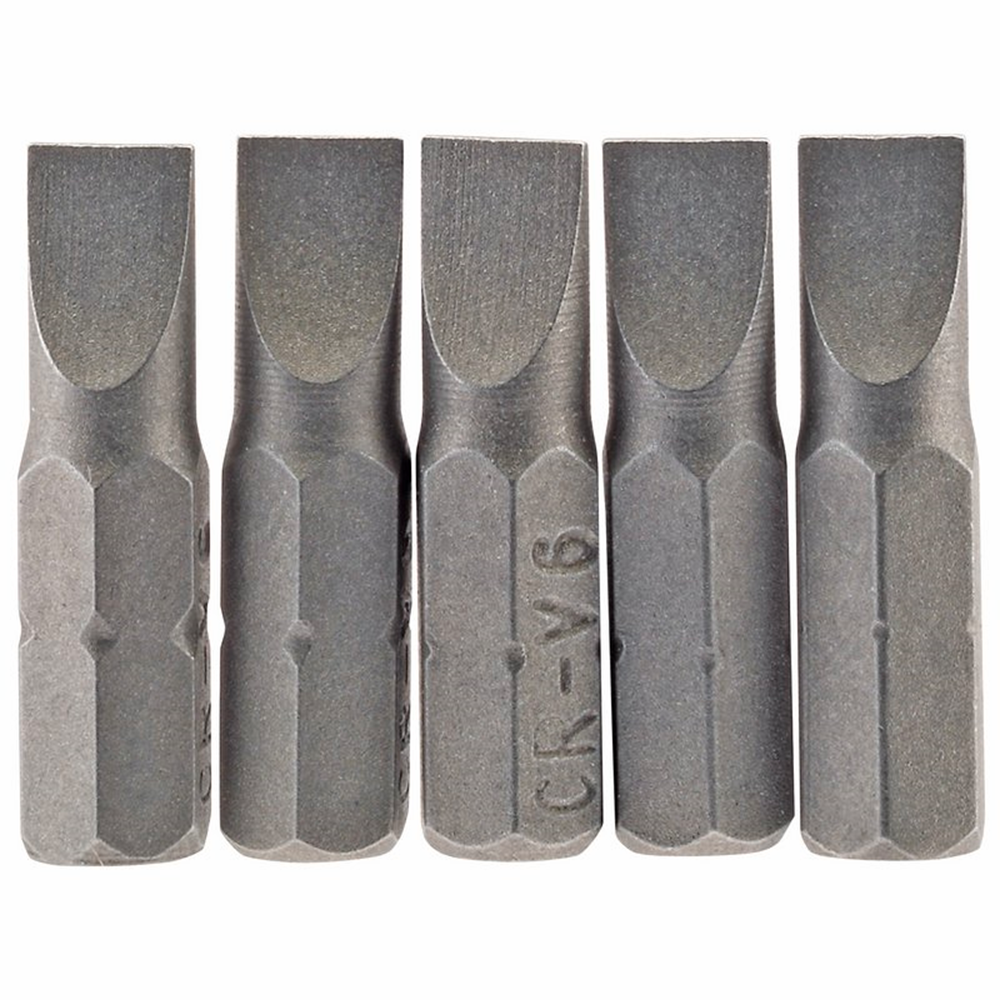Draper 5PC 25MM 6.0MM P.SLOT.S/D BIT 64011 1/4" Hex. Plain Slot E Shank Insert Bits