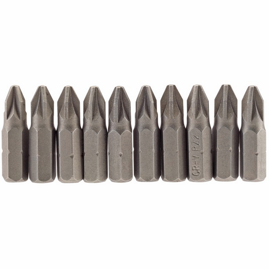 Draper 10PC 25MM NO2 PZ.S/D BIT 64048 1/4" Hex. PZ TYPE E Shank Insert Bits