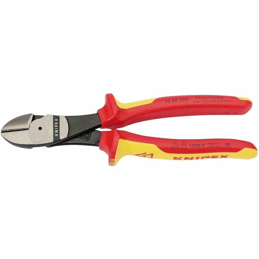 DRAPER 31929 - Knipex 74 08 200UKSBE VDE Fully Insulated High Leverage Diagonal Side Cutters (200mm)