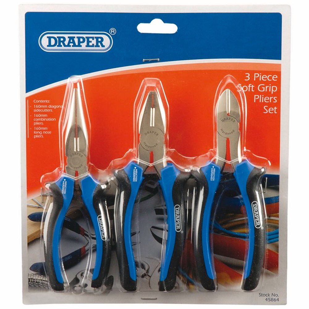 DRAPER 45864 - Soft Grip Pliers Set (3 Piece)