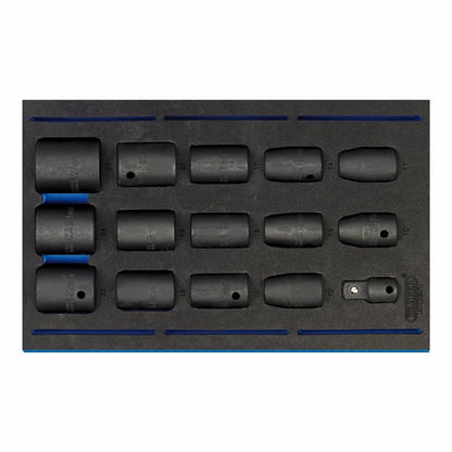 Draper 15PC IMPACT SOCKET SET 63415 1/2" Sq. Dr. Impact Socket Set in 1/4 Drawer EVA Insert Tray (15 Piece)