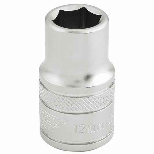 Draper 12MM 6PT SOCKET 1/2 DR-PCKD 16601 1/2" Sq. Dr. Metric Sockets (Micro Satin Chrome)