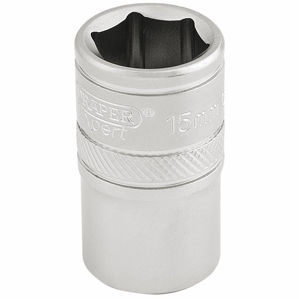 Draper 15MM 6PT SOCKET 1/2 DR-PCKD 16605 1/2" Sq. Dr. Metric Sockets (Micro Satin Chrome)