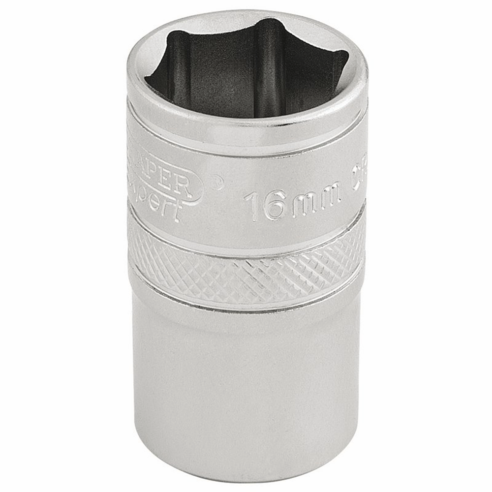 Draper 16MM 6PT SOCKET 1/2 DR-PCKD 16606 1/2" Sq. Dr. Metric Sockets (Micro Satin Chrome)