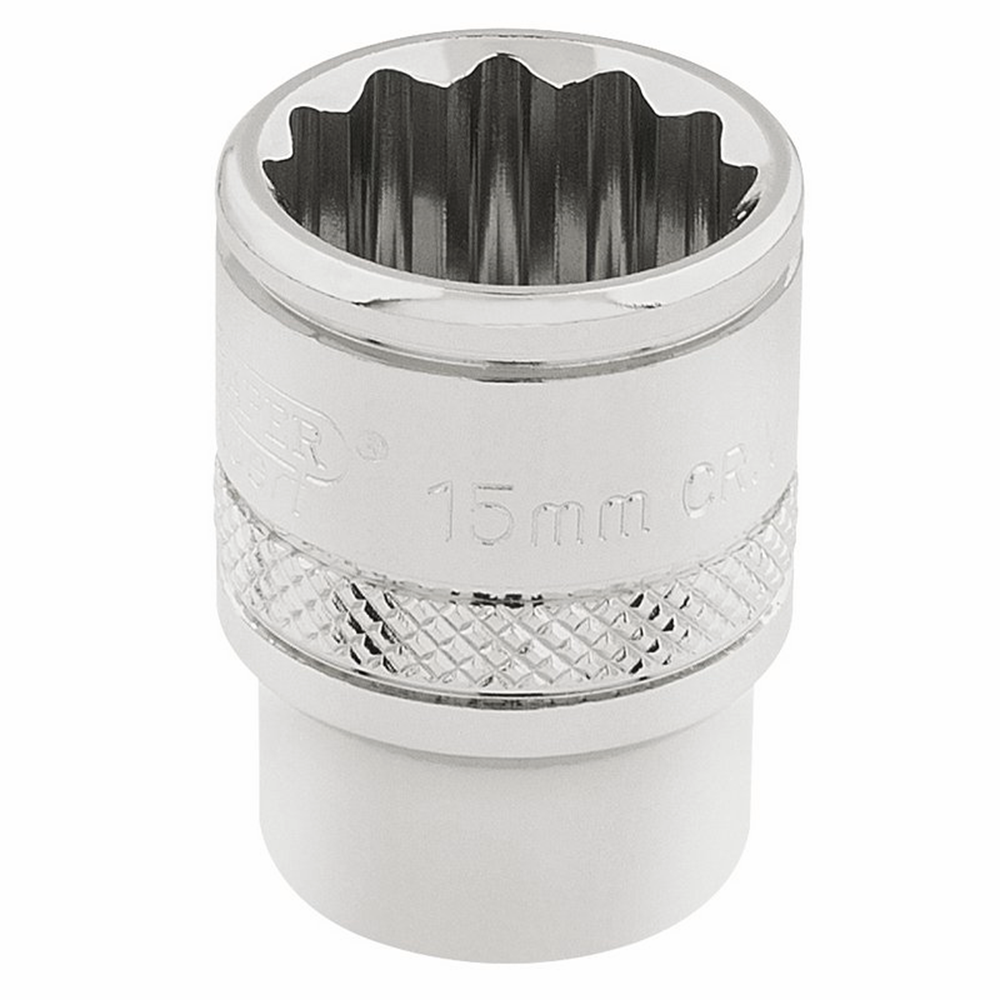 Draper 15MM 12POINT SOCKET 3/8DR-PCKD 32778 3/8" Sq. Dr. Metric Sockets (Polished Chrome)