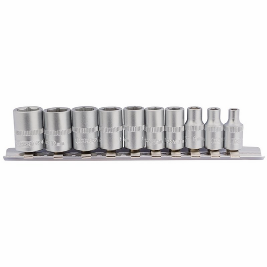 Draper 10PC 1/4 SOCKET SET RAIL 16398 1/4 Sq. Dr. Metric Sockets on Metal Rail (10 Piece)