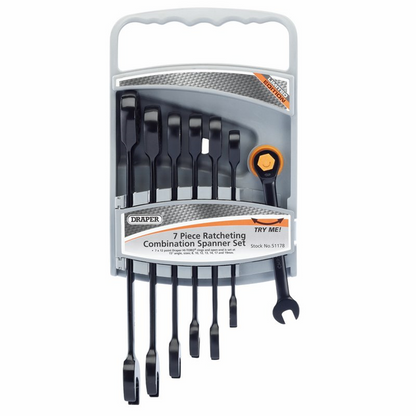 Draper 7PC RATCHETING SPANNER SET BK 51178 Draper HI-TORQÂ® Metric Ratcheting Combination Spanner Set (7 Piece)